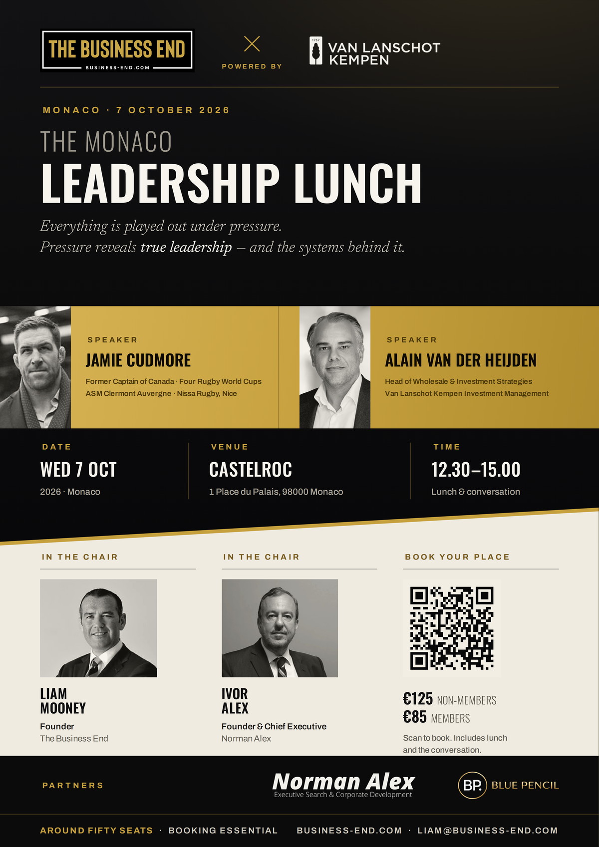 Leadership Lunch with Jamie Cudmore & Alain van der Heijden — 7 October 2026, Castelroc, Monaco